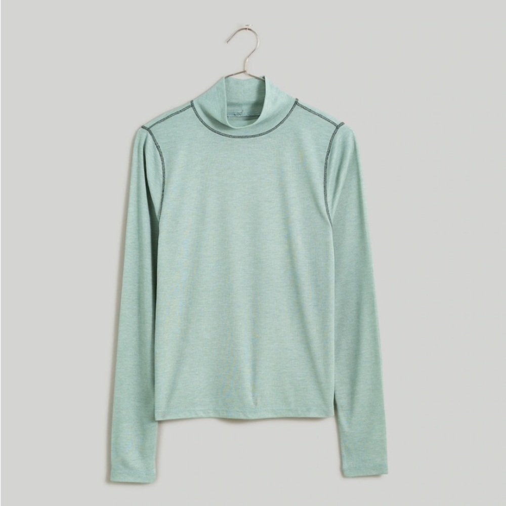 NWT Madewell Semi-Sheer Mockneck Tee Heather Sage Breeze